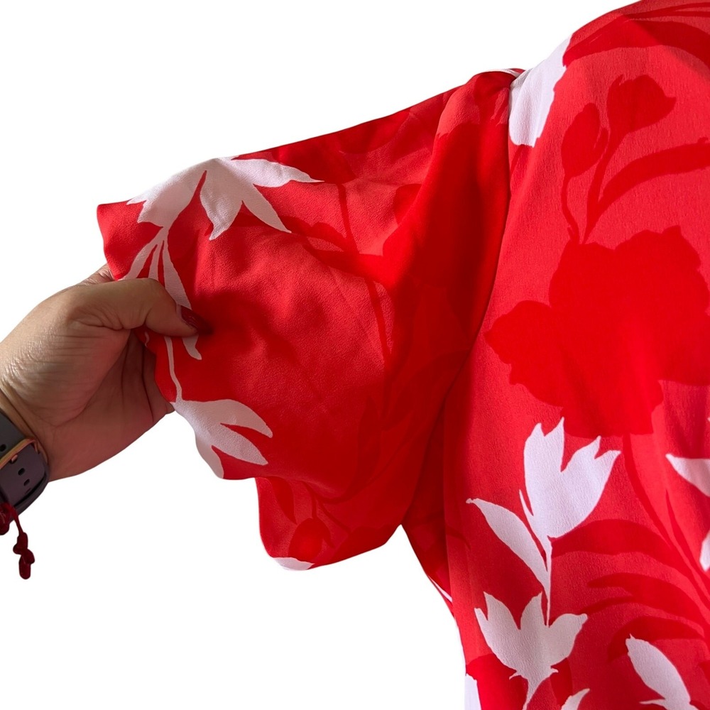 Lane Bryant Red Floral V-Neck Tie Front Midi Dress Plus Size 22 Spring Summer - Picture 6 of 10